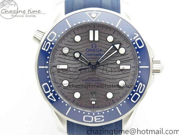 0123 StreetReady 2018 Seamaster Diver 300M VSF 1:1 Best Edition Blue Ceramic Gray Dial on Blue Rubber Strap A8800 V2 (Black Balance Wheel) 7963